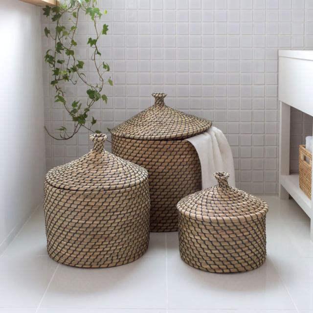 かご バスケット おしゃれ 収納 フタ付き かごバスケット 自然 ラウンド 収納バスケット 蓋 カゴ 籠 収納かご 天然水草 Mの通販はau Pay マーケット アジア工房