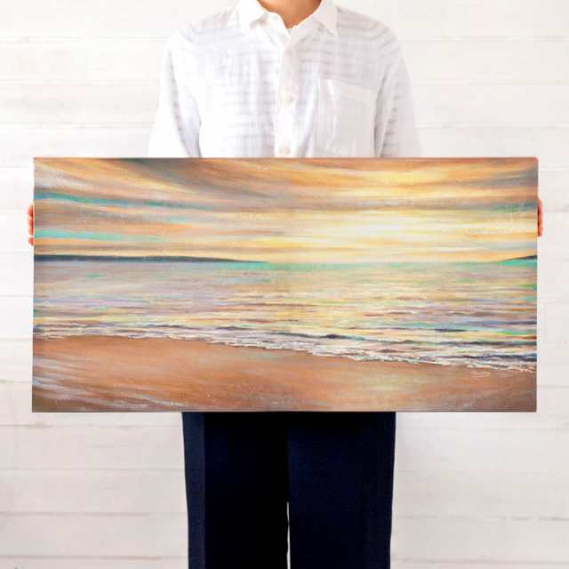 【はこぽす対応商品】 アートパネル アート サンセット 夕日 絵 W80×H40 キャンパス 海 絵画