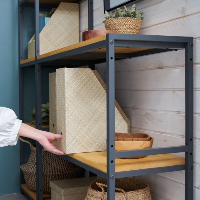 オープンラック 幅84cm 4段 無垢 木製 ウッド アイアン Hus ヒュース