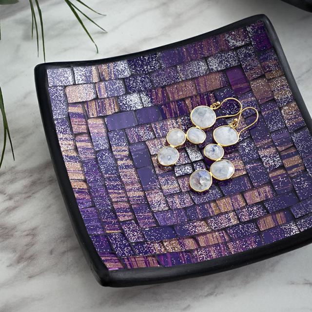 トレイ モザイク ガラス ラメ タイル Sサイズ 約 15.5cm