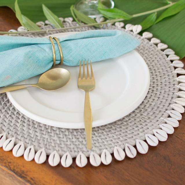 ランチョンマット ラウンド ラタン製 シェル付き 径約34cm プレース