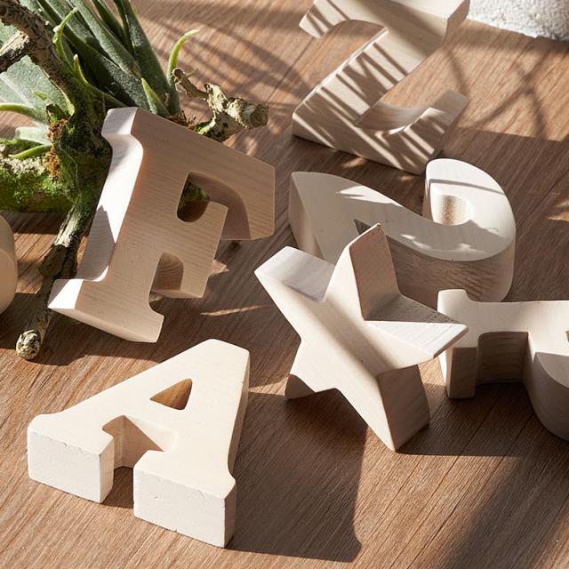 木彫り アルファベット 文字 オブジェ スター 星 インテリア 置き物