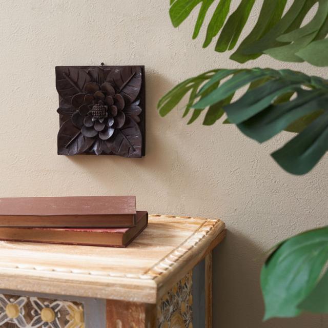 レリーフ 木彫り アジアンレリーフ 壁掛け アート 約W 14 x D 2