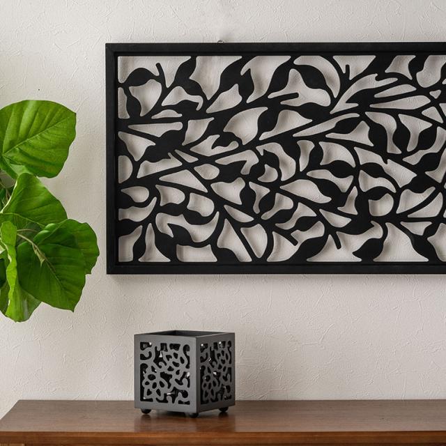 アート パネル 木彫り リーフ グリーン アート パネル 壁掛け