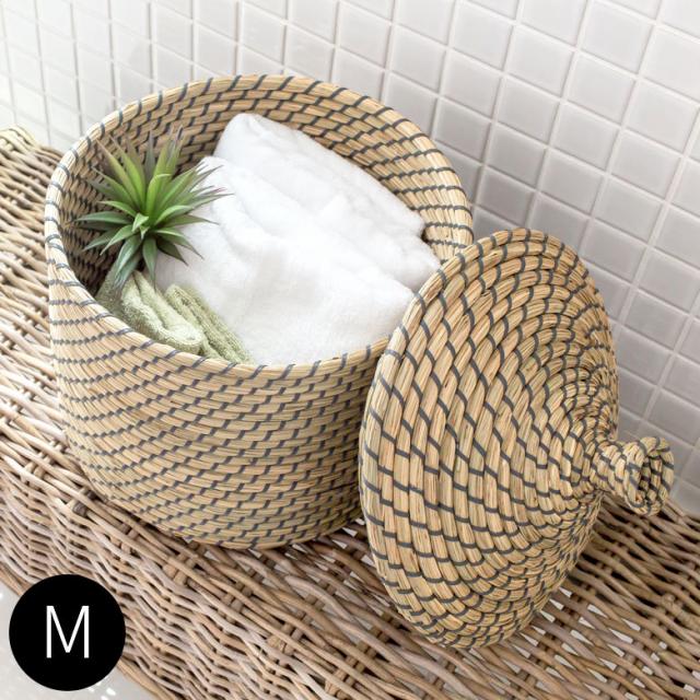 かご バスケット おしゃれ 収納 フタ付き かごバスケット 自然 ラウンド 収納バスケット 蓋 カゴ 籠 収納かご 天然水草 Mの通販はau Pay マーケット Elements
