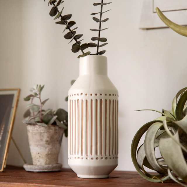 フラワーベース 花瓶 花器 筒形 白 セラミック 陶器 壺 置物 オブジェ 