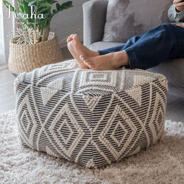 プフ クッション オットマン スツール ブラック 黒 W 55cm D 55cm H 37cm 34439-bk raha ラーハの通販は