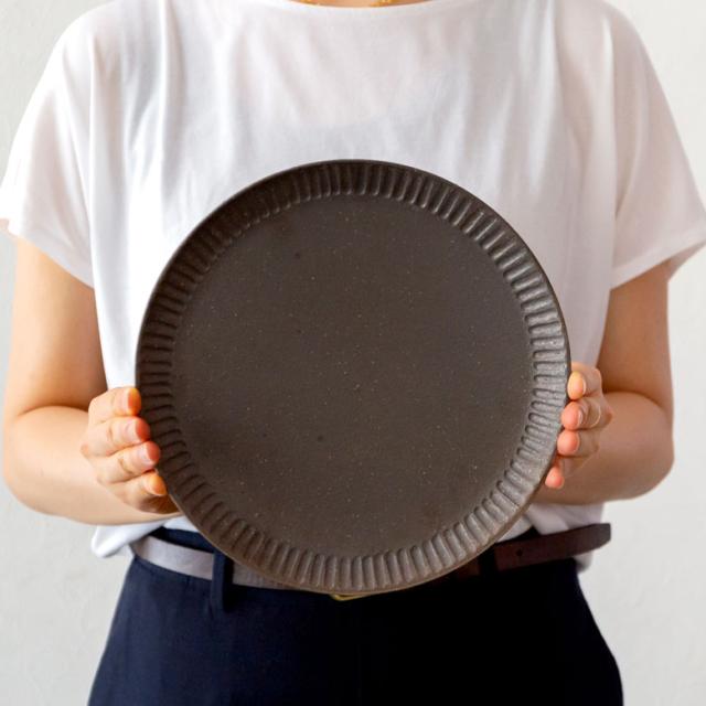 プレート 信楽焼 中皿 縞模様 和食器 焼物 ホワイト ブルー ターコイズ