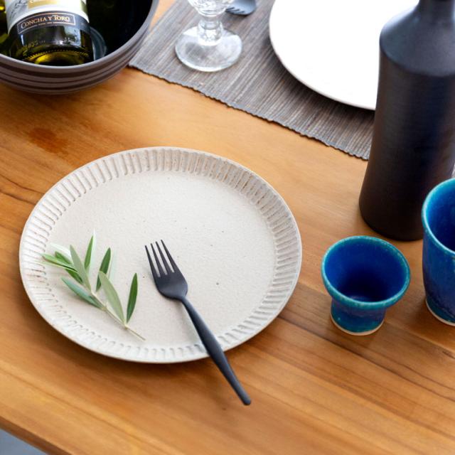 プレート 信楽焼 中皿 縞模様 和食器 焼物 ホワイト ブルー ターコイズ