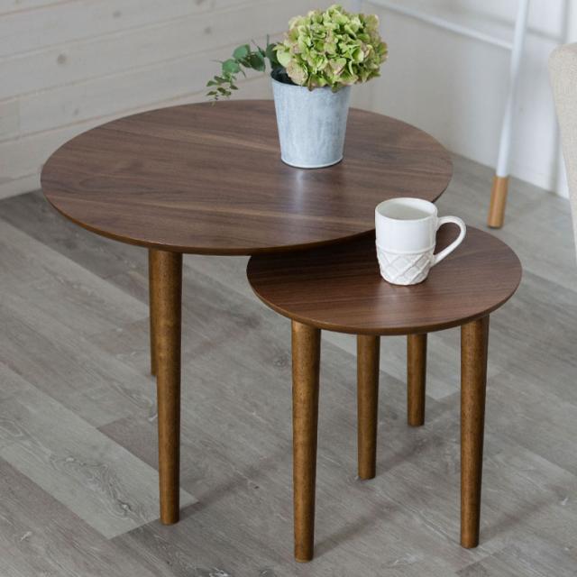 サイドテーブル 天然木 ラウンド 2点セット ラウンドネストテーブル 円形 丸 円卓 ベッドサイドテーブル 木製 ナイトテーブル おしゃれ テーブル ソファテーブル 寝室 リビング ベッドサイド インテリア 北欧 [91156]の通販は 13,820円