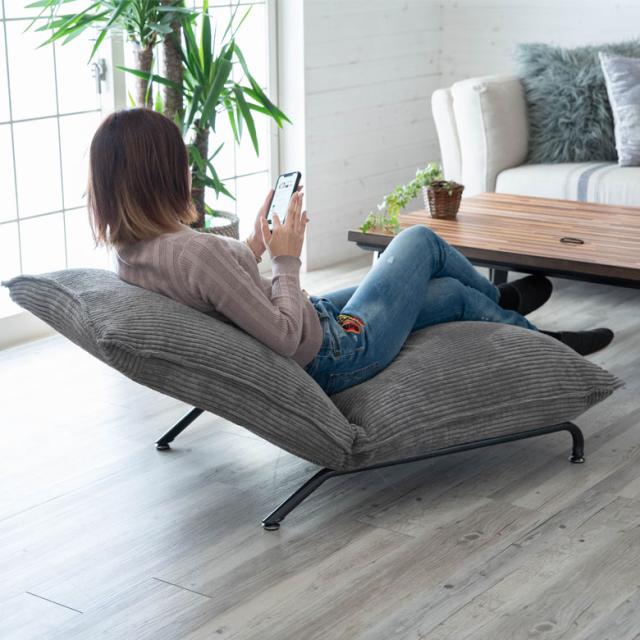 ソファ 一人掛け リクライニング コーデュロイ スチール ベージュ