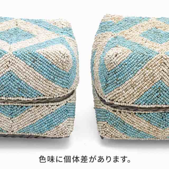 ソカシ ビーズ製 ダイヤ柄 20×20cm ベージュ×ブルー 収納ケース 収納ボックス ギフトボックス 蓋付き 蓋付き収納 フタ付き ディスプレイ デコレーション ギフトボックス プレゼント おしゃれ 可愛い 雑貨 北欧 リゾート コースタル 西海岸風 [13532-l]