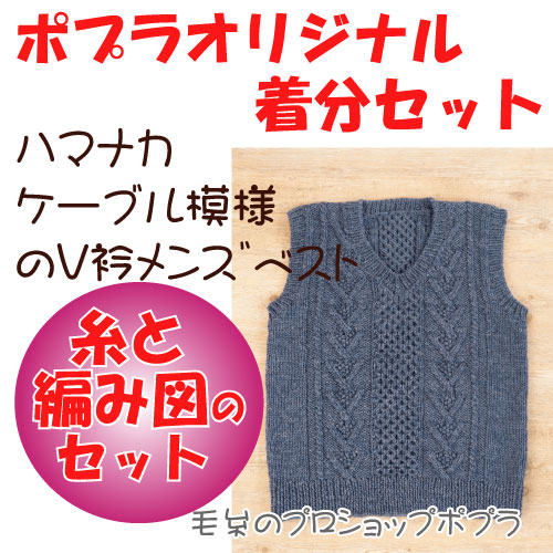 秋冬 ケーブル模様のｖ衿メンズベスト 色番60 74 中級者 編み物キット の通販はau Pay マーケット 毛糸のプロショップポプラ