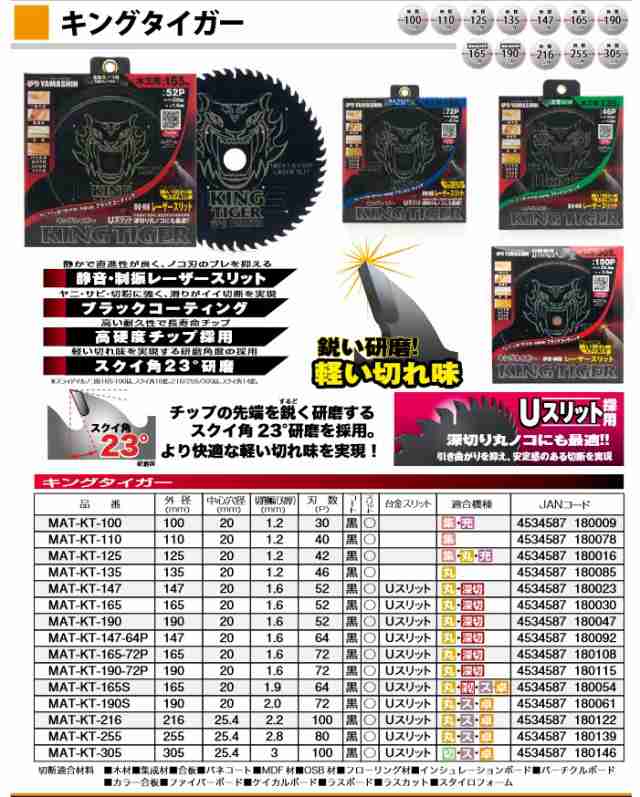 全品送料0円 山真製鋸 4534587180030 キングタイガー 165mmx52P MAT