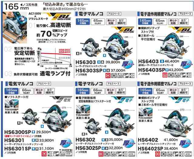 マキタ(makita) HS6303B 黒 165mm電子マルノコ (チップソー付) 100Vの