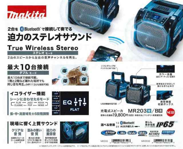 マキタ(makita) MR203B 充電式スピーカー 黒 ステレオサウンド【本体のみ】の通販はau PAY マーケット - 高橋本社 au PAY  マーケット店 | au PAY マーケット－通販サイト