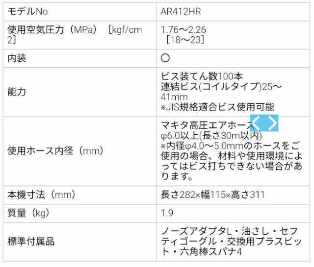 マキタ(makita) AR412HR 高圧エアビス打ち機 赤 41mm連結ビス(コイル)の通販はau PAY マーケット 高橋本社 au PAY  マーケット店 au PAY マーケット－通販サイト