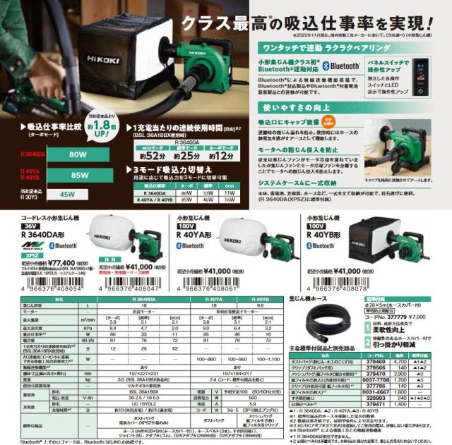 HiKOKI(ハイコーキ) R3640DA(XPSZ) 充電式小型集じん機 18L 36V【バッテリー/充電器セット】マルチボルト_2