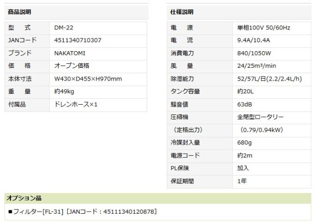ナカトミ 業務用 除湿機 DM-22 100V プレハブ：約45畳 木造：約30畳 鉄筋：約55畳【代引不可】_2