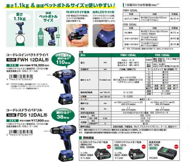 HiKOKI(ハイコーキ) FWH12DAL(2ES) 10.8V コードレスインパクトドライバー 【バッテリー2個/充電器セット】の通販はau  PAY マーケット 高橋本社 au PAY マーケット店 au PAY マーケット－通販サイト