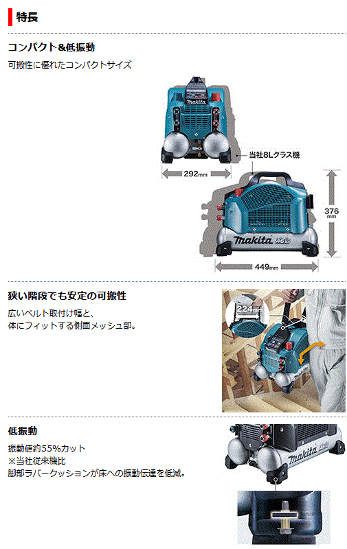 マキタ(makita) AC462XSH エアコンプレッサー タンク7L エア量322L 【メーカー2年間保証付き】高圧×4_1
