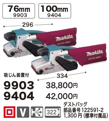 ＊＊MAKITA マキタ 76mm コード式ベルトサンダ (サンディングベルト付） 9903 ブルー