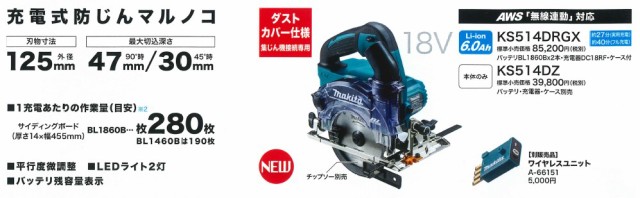 マキタ(makita) 無線連動集塵機+125mm充電式防塵マルノコセット VC0840+KS514DZ+A-66151 AWS  無線連動対応の通販はau PAY マーケット 高橋本社 au PAY マーケット店 au PAY マーケット－通販サイト