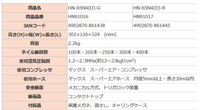 マックス(MAX) 高圧コイルネイラ HN-65N4(D)-G クールグレー 圧力切替