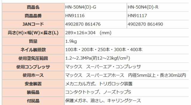 マックス(MAX) 高圧コイルネイラ HN-50N4(D)-R(CL) マイスターレッド