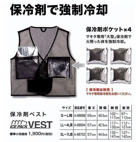 マキタ 保冷剤ベスト A 5l 6l 7lサイズ用の通販はau Pay マーケット 高橋本社