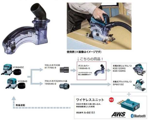 マキタ 無線連動集塵機+防塵丸鋸セット VC864DZ+KS513DRG+A-66151+198646-5 AWS｜au PAY マーケット