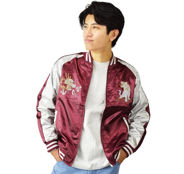 スカジャンメンズ 虎 龍 鯉 金魚 桜 波 月 五重塔 和柄 刺繍 日本