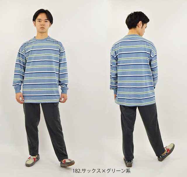 レトロボーダー 長袖Tシャツ 綿100% メンズ ロンT 長袖 丈夫 ゆったり 大きめ カットソー オーバーサイズ おしゃれ ビッグシルエット コ