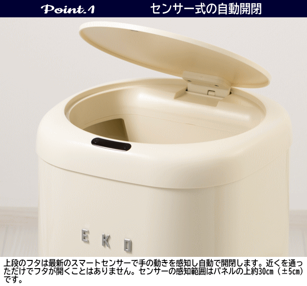 【レビュー記入で純銅製スプーンプレゼント＆19日 20時〜 最大2,000円OFFクーポン】EKO ゴミ箱 ダストボックス ごみ箱 12L 自動開閉 センサー式 角型 電池式 くず入れ フタ付き モダンヴィンテージ センサービン 12L EK9184P-12L-VN バニラ_4