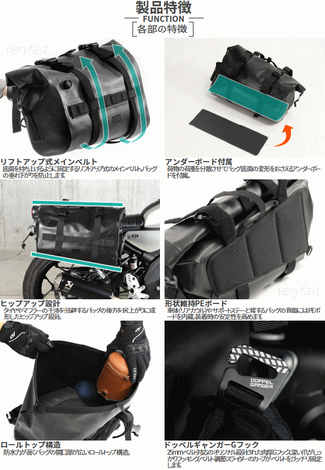 DOPPELGANGER バッグ バイク用 サイドバッグ 防水サイドバッグ 防水ツーリングバッグ TPUサイドバッグ オートバイ用バッグ ツーリングバッグ TPU サイドバッグ2 ブラック DBT640-BK メーカー直送_6
