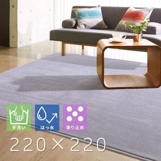 なめらかタッチなはっ水ラグ 220×220 グレー