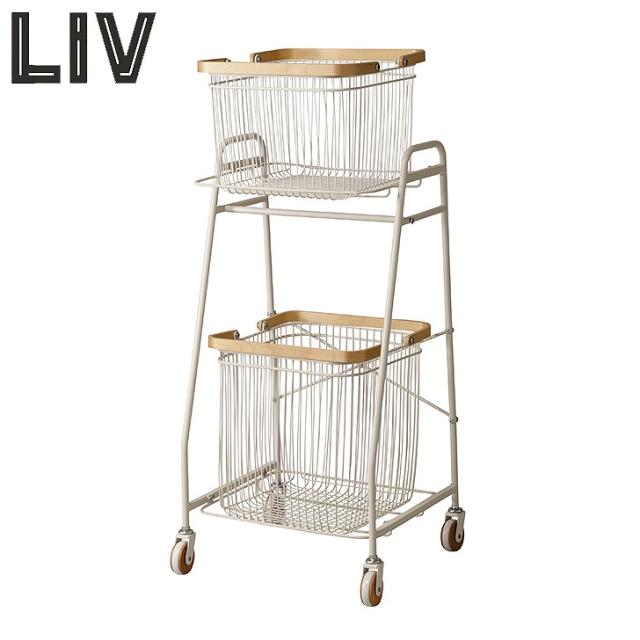 【メーカー直送】 弘益 Mash LIV キャリーバスケットワゴンS LIV-CS2(WH) ランドリーバスケット 洗濯かご 洗濯カゴ ホワイト ワイヤーバスケット メッシュバスケット 洗面所 脱衣所 2段 キャスター付 おしゃれの通販は