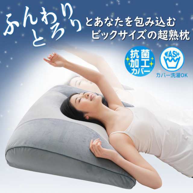 サンファミリー 超熟プレミアム枕 体圧分散 睡眠環境改善 快適 睡眠 ふんわり ふわふわ もっちり 特大サイズ ビッグサイズ 首や肩のサポート 心地よい肌触り 横寝対応 うつぶせ寝 睡眠環境改善 横寝対応 粒綿ビーズ ウレタン 体圧分散 呼吸しやすい 抗菌加工カバーの通販は