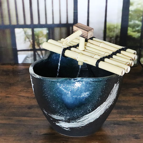 備前焼 湧き水電動ポンプつくばい 循環 水琴窟 水流 メダカ水槽