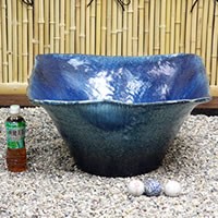 陶器 ブルーガラス水鉢 信楽焼すいれん鉢 メダカ鉢、 金魚鉢にも