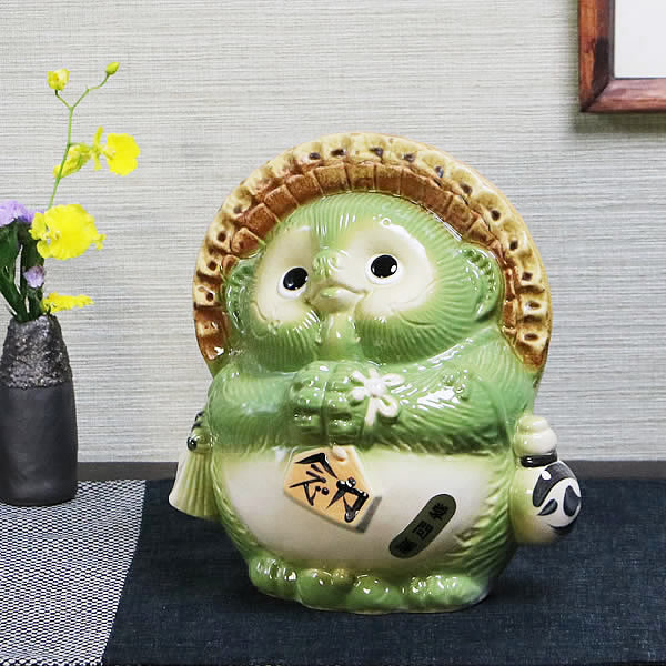 学問運、健康運 縁起物たぬき 置物 名入れ 風水狸(緑色) 狸 狸
