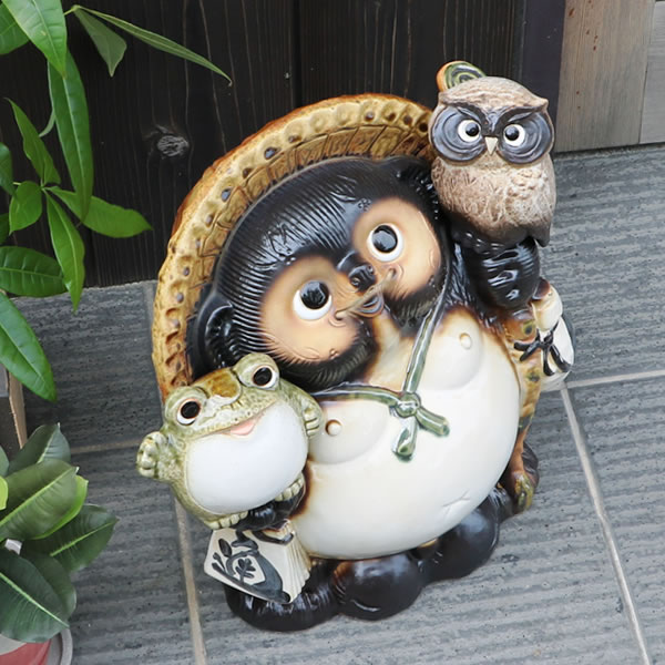 たぬき カエル フクロウ 35cm 置物 名入れ 信楽焼 狸やきもの やき 焼き和風 陶器 【手作り】_1