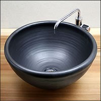陶器 黒マット深型手洗い鉢 洗面ボール 洗面ボウル 洗面器 手洗器 手洗鉢  信楽焼 おしゃれ 和風【手作り】の通販は洗面・脱衣所用設備
