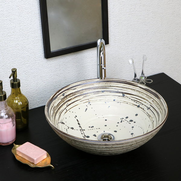 陶器 ハケメしずく(中型)手洗い鉢 洗面ボール 洗面器 手洗器 手洗鉢 信楽焼 おしゃれ 和風【手作り】の通販は 22,649円