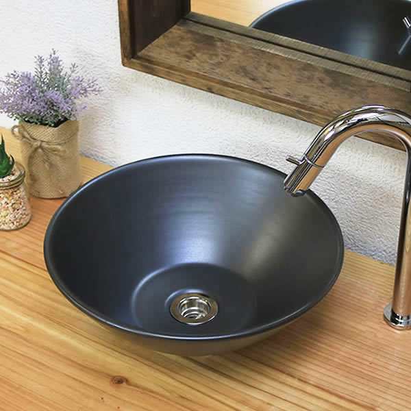 陶器 手洗い鉢 洗面手洗器 トイレ用 黒色 手洗鉢 洗面ボール鉢信楽焼 おしゃれ 和風【手作り】