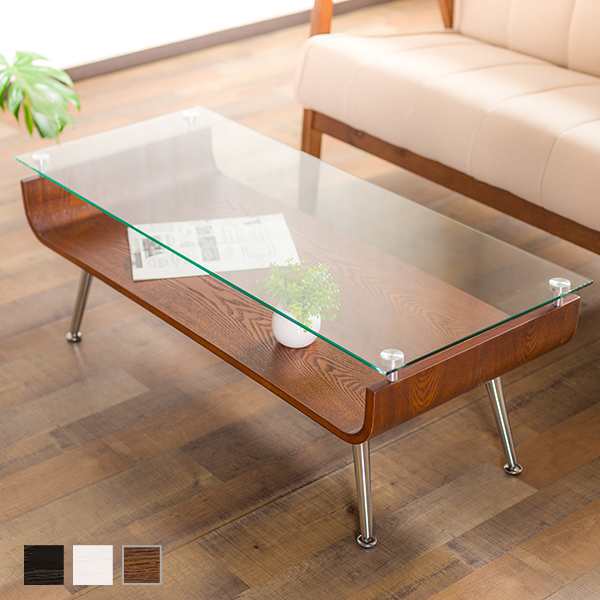 日本割引テーブル ガラス 木製 センターテーブル 曲げ木 ガラステーブル 強化ガラス 北欧 88cm幅 棚付き ディスプレイ ローテーブル 木材