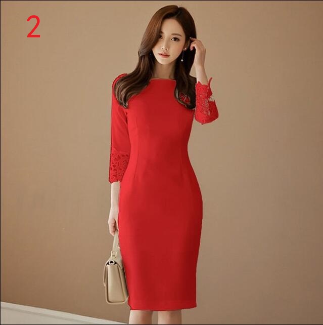 お嬢様 7分袖 タイトワンピース 韓国風 マキシワンピ ファッション お洒落 レディース 通勤 Ol オフィス 可愛い ゆったり 膝丈 無地 二次の通販はau Pay マーケット エルアールショップ