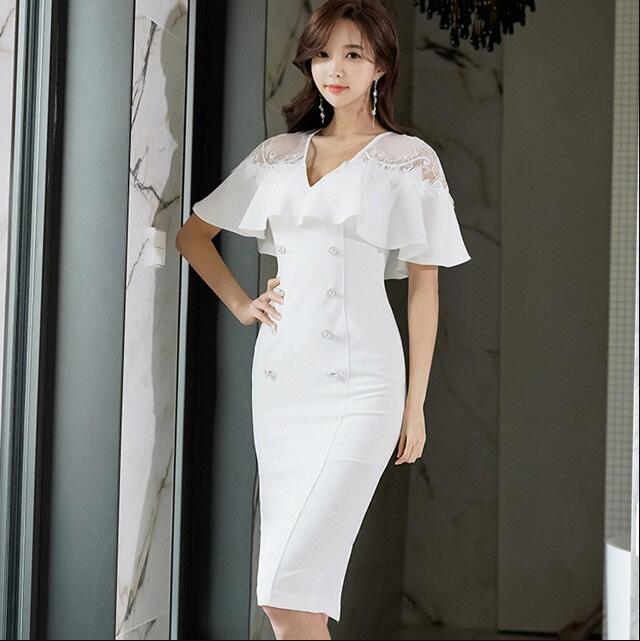 白ワンピースドレス Vネック フレア袖 膝丈 お呼ばれ 夏服 韓国風 レディース ワンピース 通勤 Ol オフィス シンプル フォーマル 旅行 女の通販はau Pay マーケット エルアールショップ