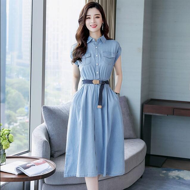 お洒落 デニムワンピース 半袖 ミモレ丈 Aライン 韓国風 レディース ワンピース 通勤 Ol オフィス シンプル フォーマル 旅行 女性 素敵 の通販はau Pay マーケット エルアールショップ