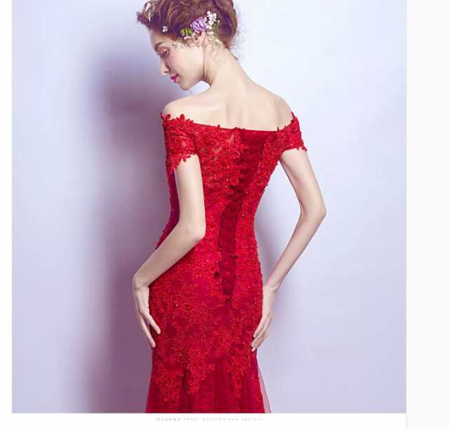 あの有名通販サイト マーメイドラインカラードレス赤(レッド)【特典あり：髪飾り扇】
